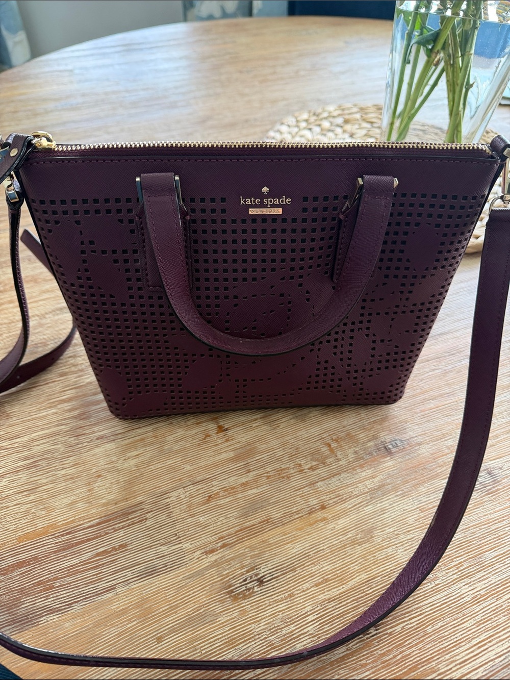 kate spade Plum Perforated Leather bag with Crossbody Strap